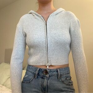 Brandy Melville Gray Ribbed Zip-Up Hoodie